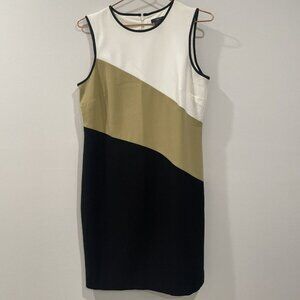 Ann Taylor Petite White Tan Black Colorblock Zip Sleeveless Lined Dress Size 8P